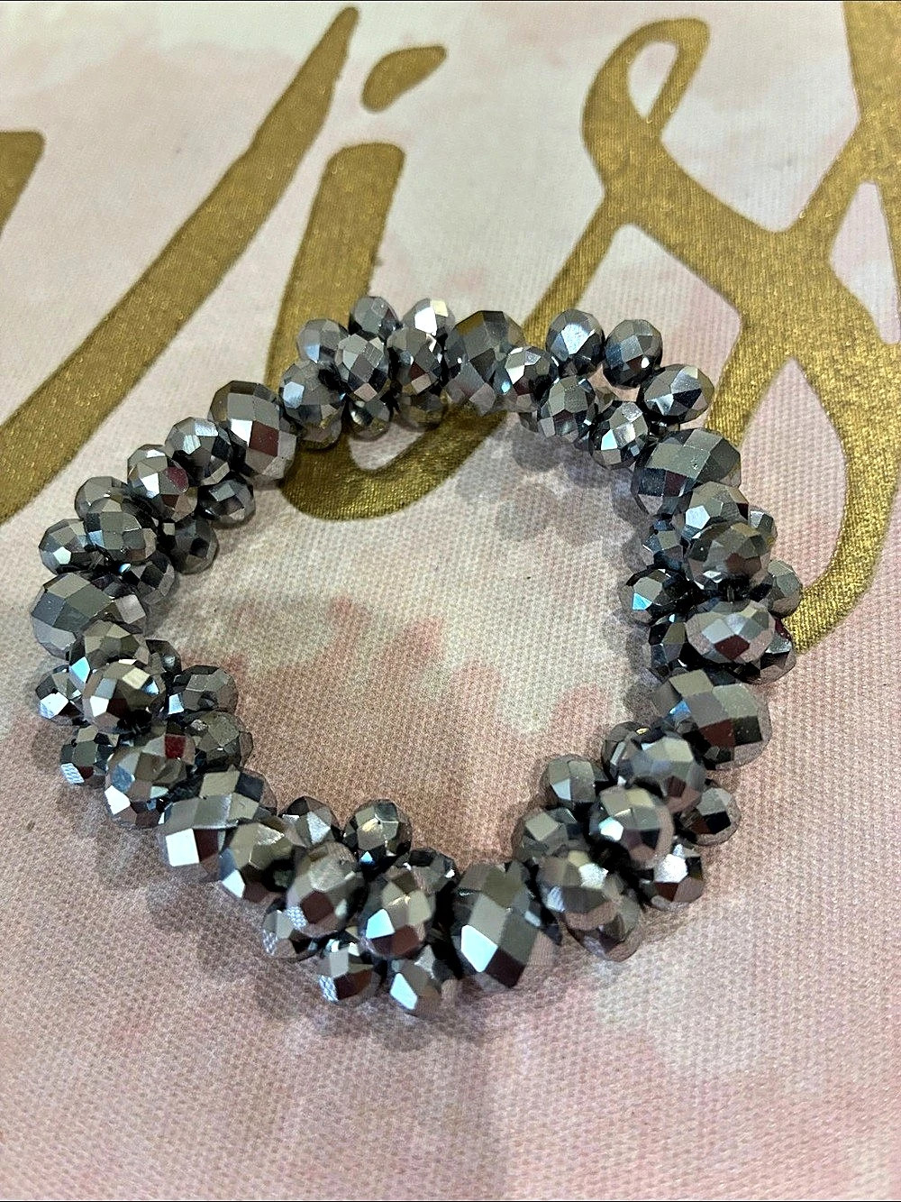 Faceted AB Stretch Waterfall Shine Beaded Bracelet in Gray Like New